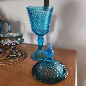 Vintage Regal Blue(rare) Indiana Glass Diamond point Apothecary Jar